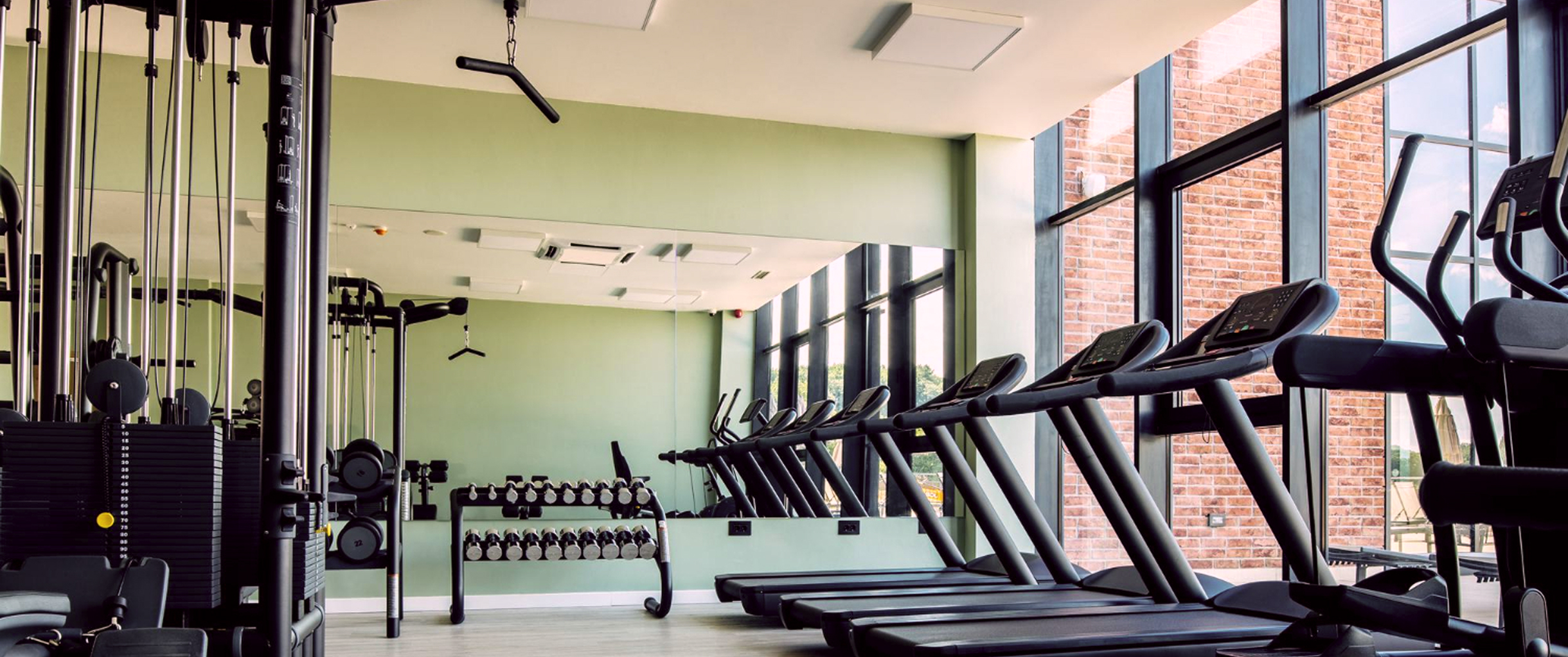 Тренажёры и гантели в фитнес клубе